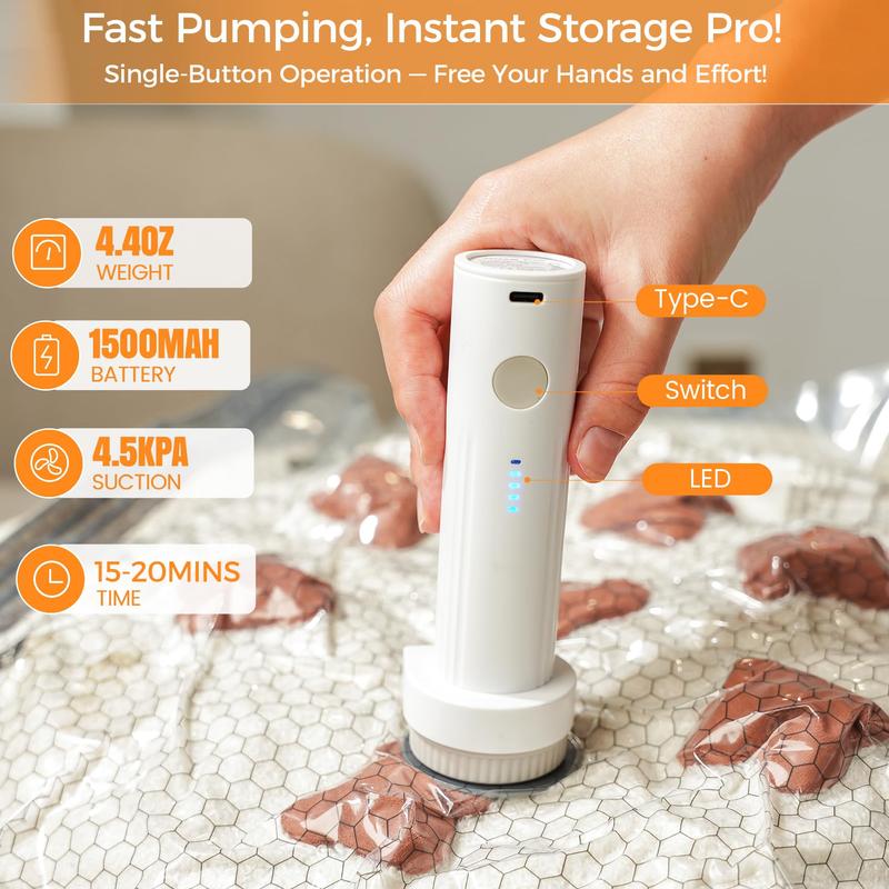 Cordless Travel Vacuum Bag Set Vacuum Bags for Travel with Rechargeable air Pump, 15 Pack Carry-on Size Compression Packing Bags
