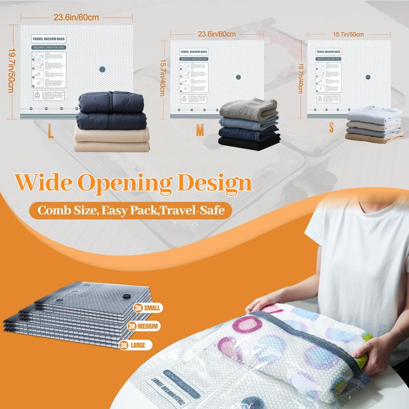 Cordless Travel Vacuum Bag Set Vacuum Bags for Travel with Rechargeable air Pump, 15 Pack Carry-on Size Compression Packing Bags
