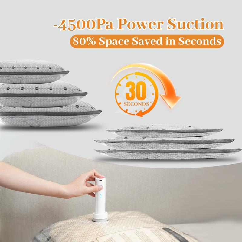 Cordless Travel Vacuum Bag Set Vacuum Bags for Travel with Rechargeable air Pump, 15 Pack Carry-on Size Compression Packing Bags